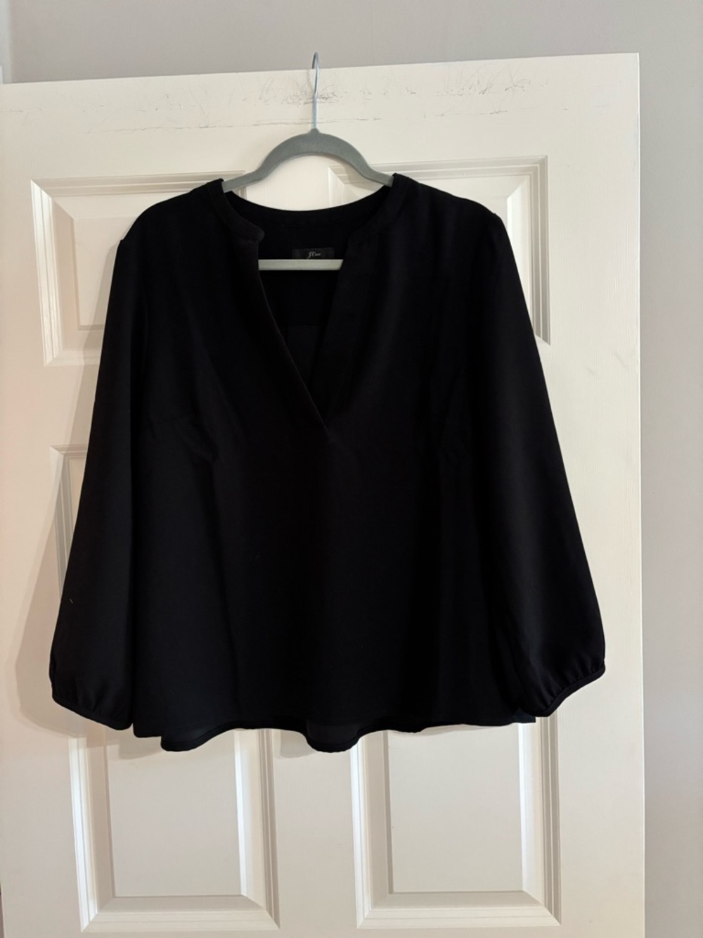 J. Crew Black V-Neck Balloon Sleeve Blouse